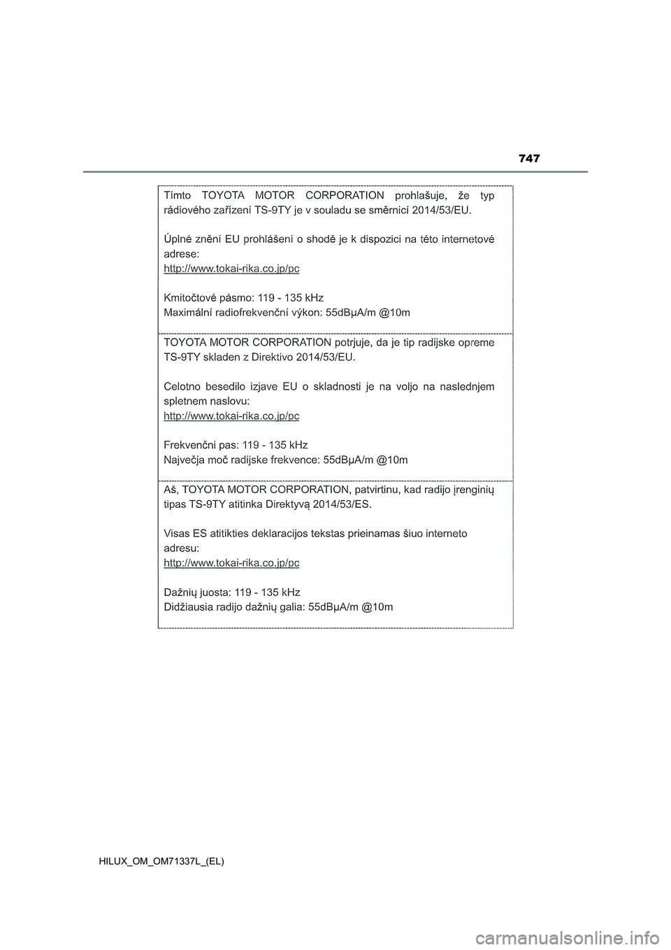 TOYOTA HILUX 2021  Manuale duso (in Italian) 747
HILUX_OM_OM71337L_(EL) 