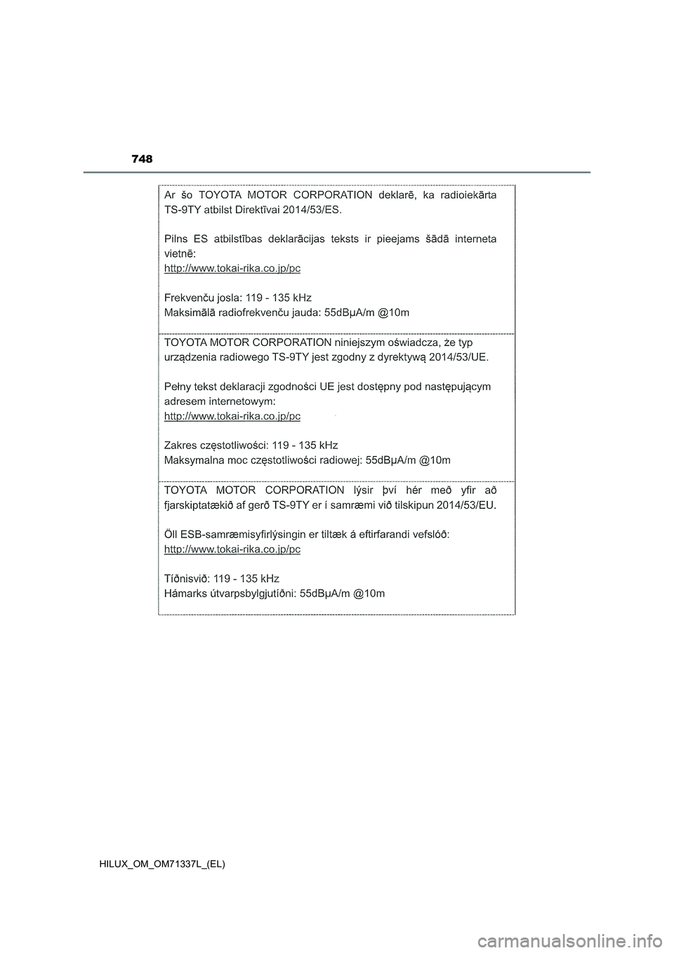 TOYOTA HILUX 2021  Manuale duso (in Italian) 748
HILUX_OM_OM71337L_(EL) 