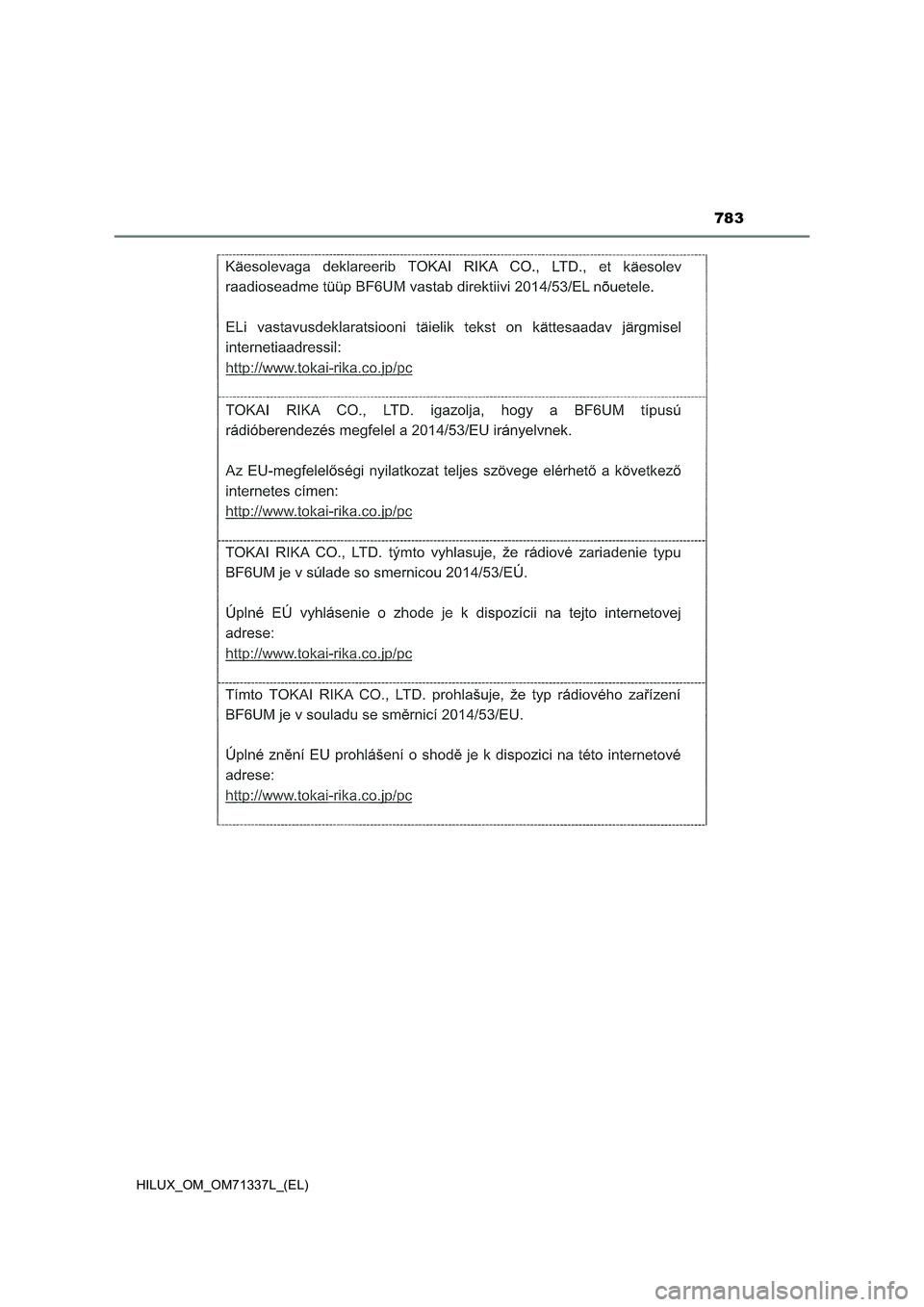 TOYOTA HILUX 2021  Manuale duso (in Italian) 783
HILUX_OM_OM71337L_(EL) 