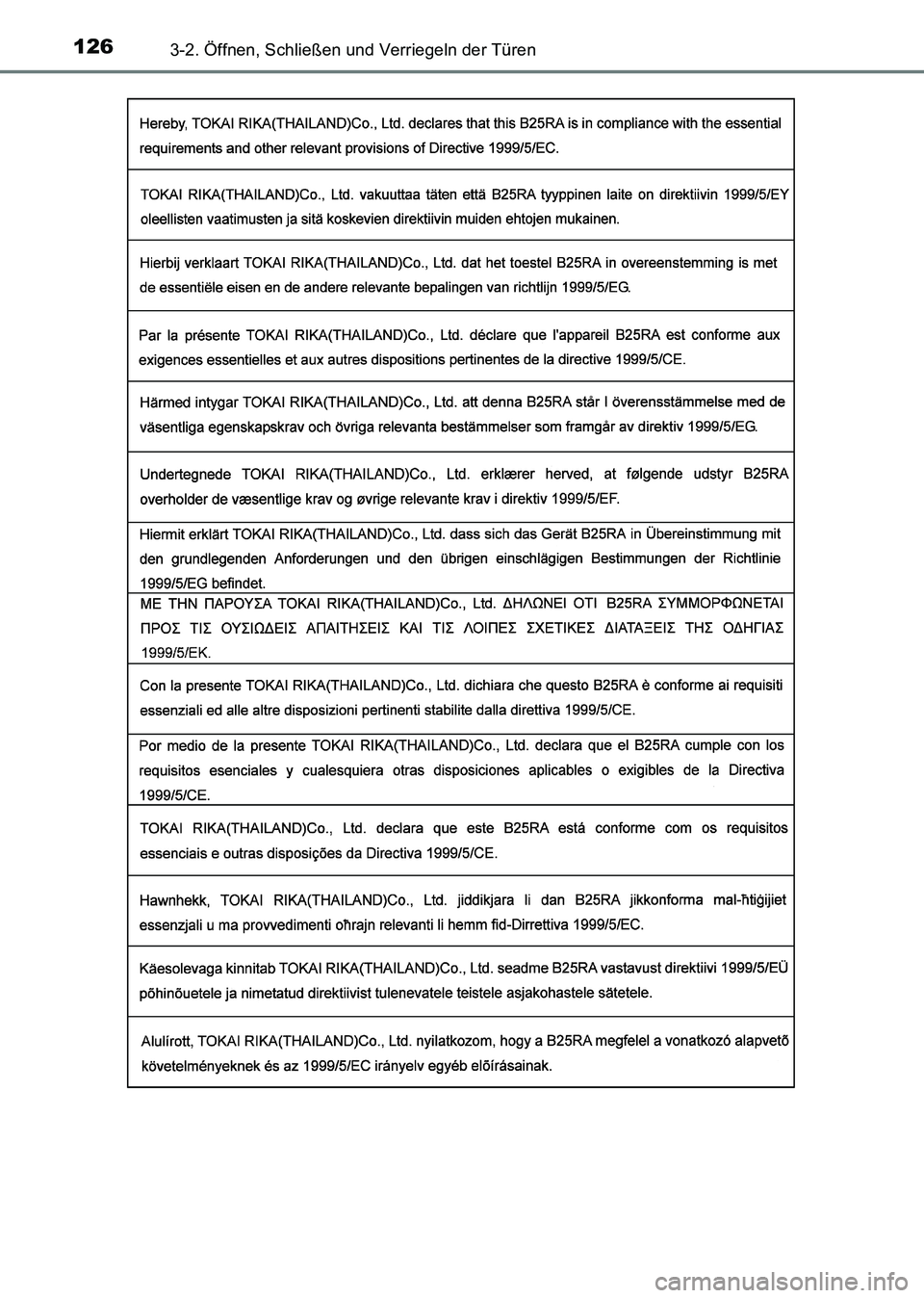 TOYOTA HILUX 2015  Betriebsanleitungen (in German) 1263-2. Öffnen, Schließen und Verriegeln der Türen
HILUX_OM_OM71214M_(EM)
HILUX_OM_OM71214M_(EM).book  Page 126  Friday, May 9, 2014  7:16 PM 