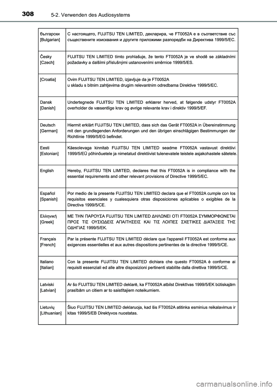 TOYOTA HILUX 2015  Betriebsanleitungen (in German) 3085-2. Verwenden des Audiosystems
HILUX_OM_OM71214M_(EM)
HILUX_OM_OM71214M_(EM).book  Page 308  Friday, May 9, 2014  7:16 PM 