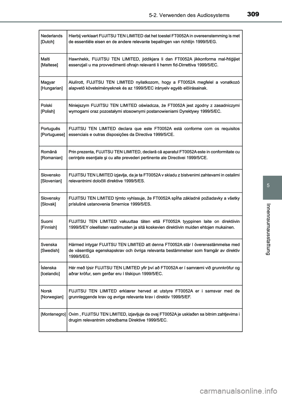 TOYOTA HILUX 2015  Betriebsanleitungen (in German) 3095-2. Verwenden des Audiosystems
5
Innenraumausstattung
HILUX_OM_OM71214M_(EM)
HILUX_OM_OM71214M_(EM).book  Page 309  Friday, May 9, 2014  7:16 PM 