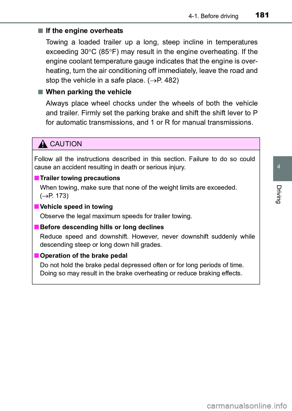 TOYOTA HILUX 2015 Owners Manual (in English) 1814-1. Before driving
4
Driving
HILUX_OM_OM0K219E_(EE)■
If the engine overheats
Towing a loaded trailer up a long, steep incline in temperatures
exceeding 30
°C (85 °F) may result in the engine o TOYOTA HILUX 2015 Owners Manual (in English) 1814-1. Before driving
4
Driving
HILUX_OM_OM0K219E_(EE)■
If the engine overheats
Towing a loaded trailer up a long, steep incline in temperatures
exceeding 30
°C (85 °F) may result in the engine o