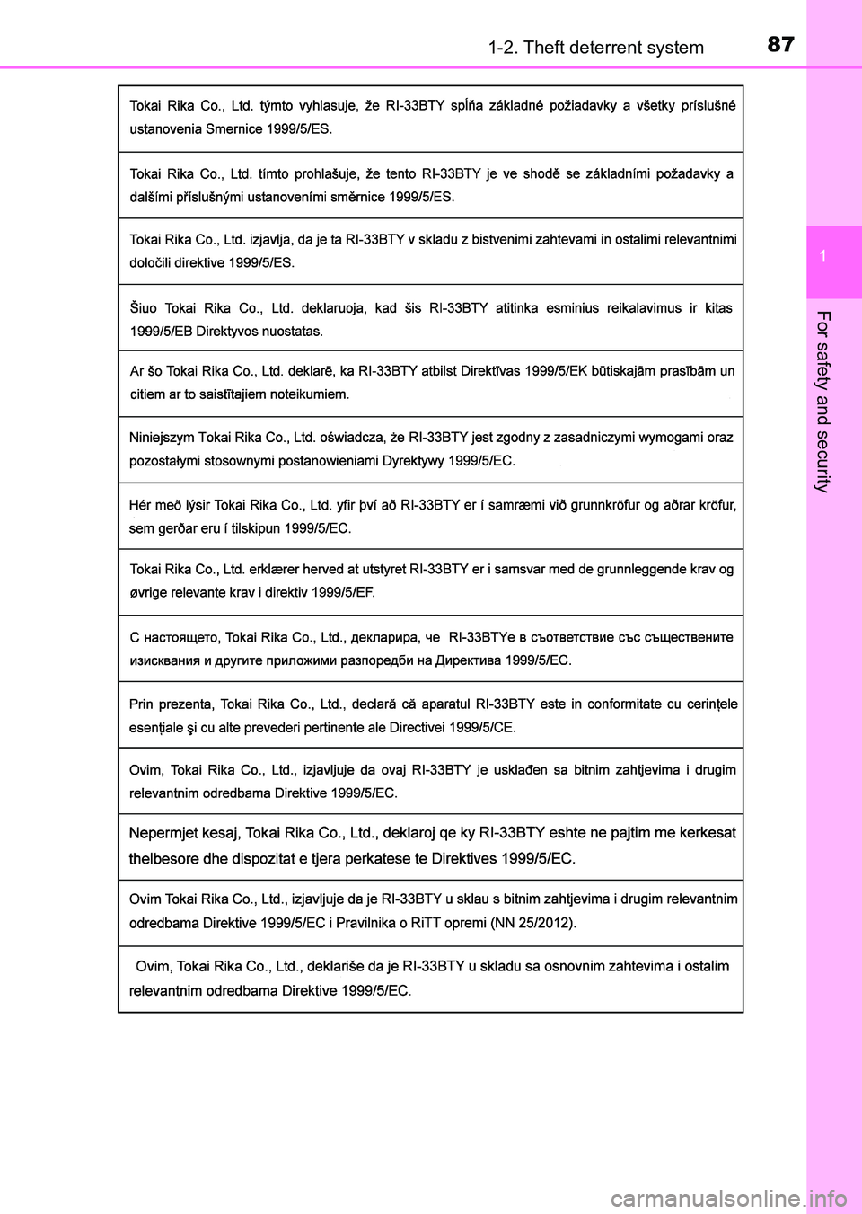 TOYOTA HILUX 2015  Owners Manual (in English) 871-2. Theft deterrent system
1
HILUX_OM_OM0K219E_(EE)
For safety and security
HILUX_OM_OM0K219E_(EE).book  Page 87  Wednesday, May 14, 2014  3:06 PM 