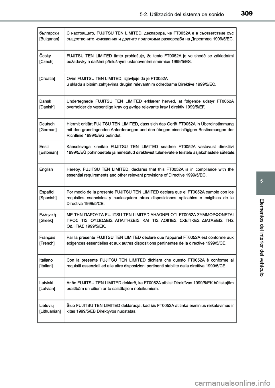 TOYOTA HILUX 2015  Manuale de Empleo (in Spanish) 3095-2. Utilización del sistema de sonido
5
Elementos del interior del vehículo
HILUX_OM_OM71215S_(ES)
HILUX_OM_OM71215S_(ES).book  Page 309  Friday, May 9, 2014  8:37 PM 