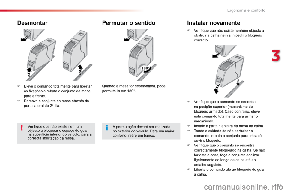 TOYOTA PROACE 2019  Manual de utilização (in Portuguese) 123
ProaceVerso_pt_Chap03_ergonomie-et-confort_ed01-2016
F Eleve o comando totalmente para libertar 
as fixações e rebata o conjunto da mesa 
para a frente.
F  Remova o conjunto da mesa através da 