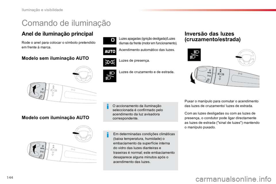 TOYOTA PROACE 2019  Manual de utilização (in Portuguese) 144
ProaceVerso_pt_Chap04_eclairage-et-visibilite_ed01-2016
Modelo sem iluminação AUTO
Modelo com iluminação AUTO
Anel de iluminação principalLuzes apagadas (ignição desligada)/Luzes 
diurnas 