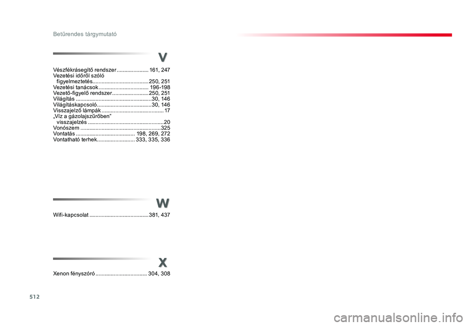 TOYOTA PROACE 2019 Kezelési útmutató (in Hungarian) 512
Proace_hu_Chap11_index-alpha_ed01-2016
W
X
Vészfékrásegítő rendszer .....................161, 247
Vezetési időről szóló figyelmeztetés ..................................... 250, 251
V TOYOTA PROACE 2019 Kezelési útmutató (in Hungarian) 512
Proace_hu_Chap11_index-alpha_ed01-2016
W
X
Vészfékrásegítő rendszer .....................161, 247
Vezetési időről szóló figyelmeztetés ..................................... 250, 251
V