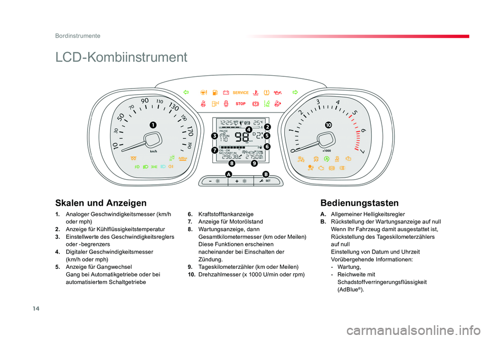 TOYOTA PROACE 2019 Betriebsanleitungen (in German) 14
Bordinstrumente
Jumpy _de_Chap01_instruments-de-bord_ed01-2016
LCD-Kombiinstrument
1. Analoger Geschwindigkeitsmesser (km/h
oder mph)
2. Anzeige für Kühlflüssigkeitstemperatur
3. Einstellw TOYOTA PROACE 2019 Betriebsanleitungen (in German) 14
Bordinstrumente
Jumpy _de_Chap01_instruments-de-bord_ed01-2016
LCD-Kombiinstrument
1. Analoger Geschwindigkeitsmesser (km/h
oder mph)
2. Anzeige für Kühlflüssigkeitstemperatur
3. Einstellw
