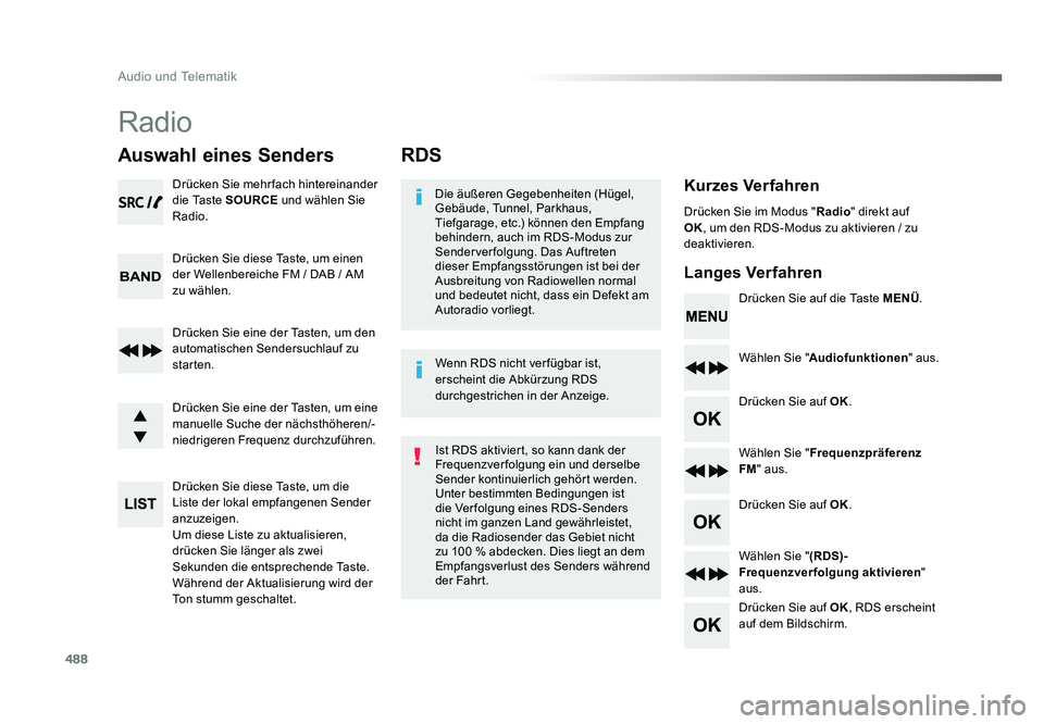 TOYOTA PROACE 2019 Betriebsanleitungen (in German) 488
Audio und Telematik
Jumpy_de_Chap10d_RD6_ed01-2016
RDS
Kurzes Verfahren
Langes VerfahrenDie äußeren Gegebenheiten (Hügel,
Gebäude, Tunnel, Parkhaus,
Tiefgarage, etc.) können den Empfang
be TOYOTA PROACE 2019 Betriebsanleitungen (in German) 488
Audio und Telematik
Jumpy_de_Chap10d_RD6_ed01-2016
RDS
Kurzes Verfahren
Langes VerfahrenDie äußeren Gegebenheiten (Hügel,
Gebäude, Tunnel, Parkhaus,
Tiefgarage, etc.) können den Empfang
be