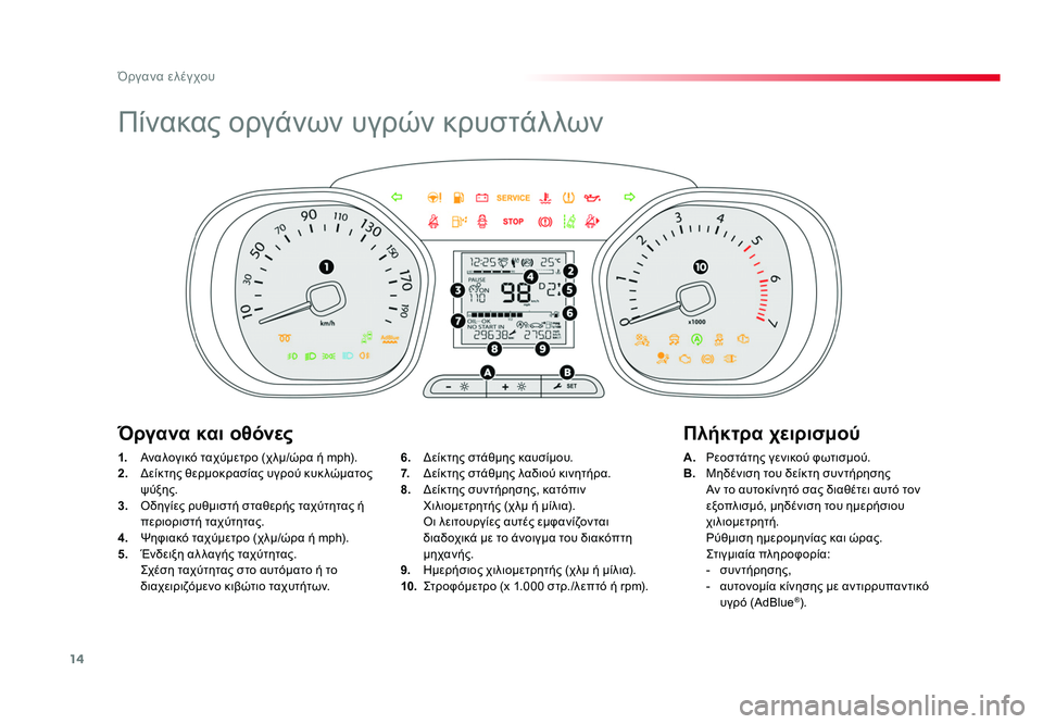 TOYOTA PROACE 2019 ΟΔΗΓΌΣ ΧΡΉΣΗΣ (in Greek) 14
Όργανα ελέγχου
Jumpy _el_Chap01_instruments-de-bord_ed01-2016
Πίνακας οργάνων υγρών κρυστάλλων
1. Αναλογικό ταχύμετρο (χλμ/ώρα ή TOYOTA PROACE 2019 ΟΔΗΓΌΣ ΧΡΉΣΗΣ (in Greek) 14
Όργανα ελέγχου
Jumpy _el_Chap01_instruments-de-bord_ed01-2016
Πίνακας οργάνων υγρών κρυστάλλων
1. Αναλογικό ταχύμετρο (χλμ/ώρα ή
