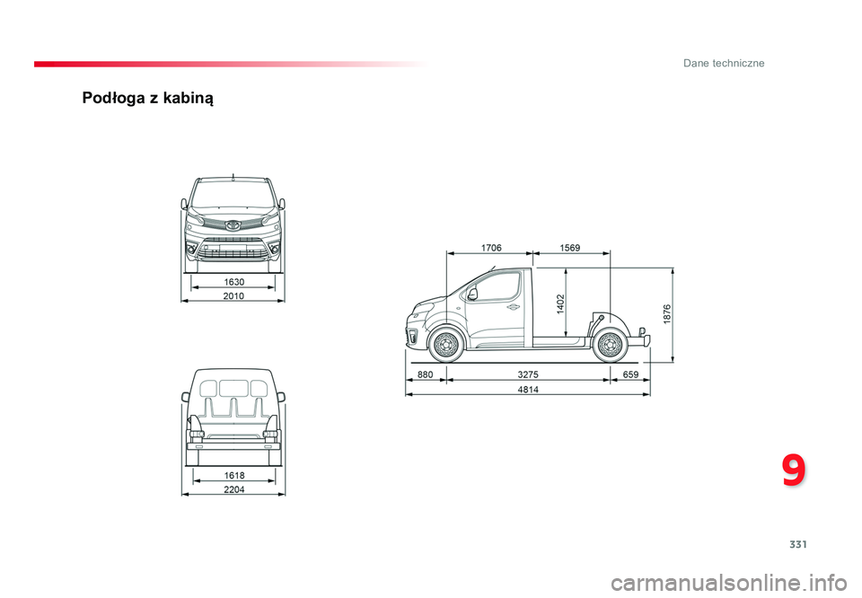 TOYOTA PROACE 2019  Instrukcja obsługi (in Polish) 331
9
Dane techniczne
Jumpy _pl_Chap09_caracteristiques-techniques_ed01-2016
Podłoga z kabiną
Proace_PL.indb   33101/08/2016   10:34 