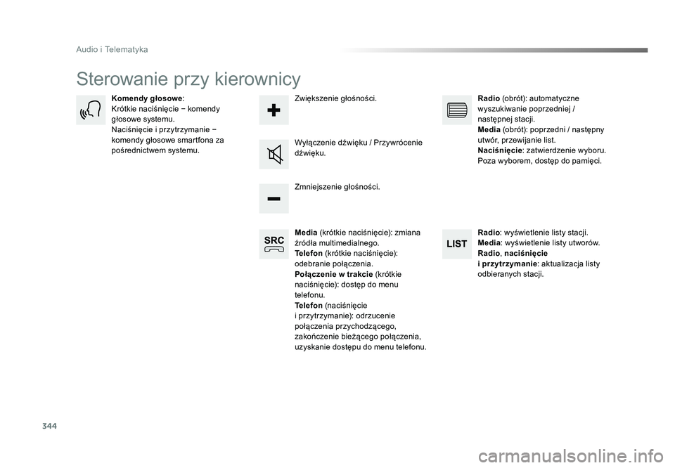 TOYOTA PROACE 2019 Instrukcja obsługi (in Polish) 344
Audio i Telematyka
Jumpy_pl_Chap10b_NAC-1_ed01-2016
Sterowanie przy kierownicy
Media (krótkie naciśnięcie): zmiana
źródła multimedialnego.
Telefon (krótkie naciśnięcie):
odebranie poł TOYOTA PROACE 2019 Instrukcja obsługi (in Polish) 344
Audio i Telematyka
Jumpy_pl_Chap10b_NAC-1_ed01-2016
Sterowanie przy kierownicy
Media (krótkie naciśnięcie): zmiana
źródła multimedialnego.
Telefon (krótkie naciśnięcie):
odebranie poł