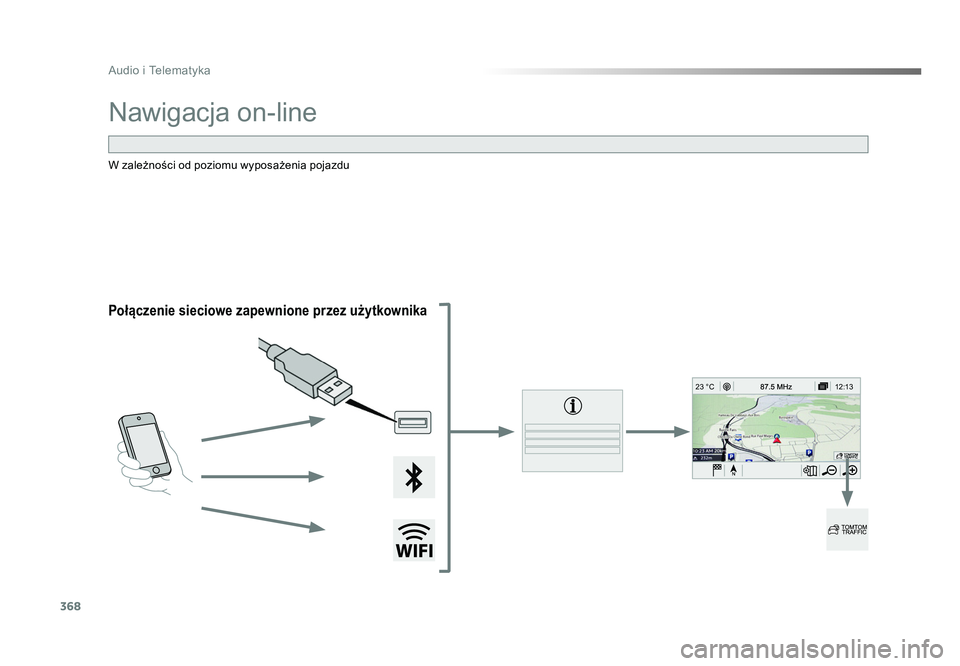 TOYOTA PROACE 2019  Instrukcja obsługi (in Polish) 368
12:13
23 °C
Audio i Telematyka
Jumpy_pl_Chap10b_NAC-1_ed01-2016
Nawigacja on-line
Połączenie sieciowe zapewnione przez użytkownika
W zależności od poziomu wyposażenia pojazdu
Proace_PL.indb
