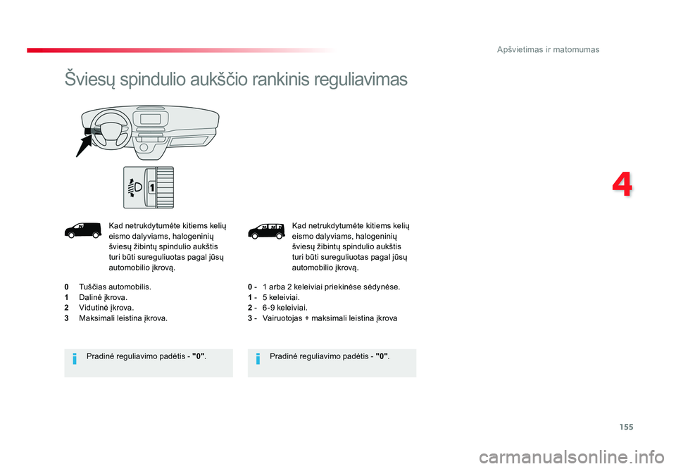 TOYOTA PROACE 2019  Eksploatavimo vadovas (in Lithuanian) 155
4
Apšvietimas ir matomumas
Proace_lt_Chap04_eclairage-et-visibilite_ed01-2016
Kad 	netrukdytumėte 	kitiems	kelių	
eismo 	dalyviams, 	halogeninių 	
šviesų 	žibintų 	spindulio 	aukštis	
tur