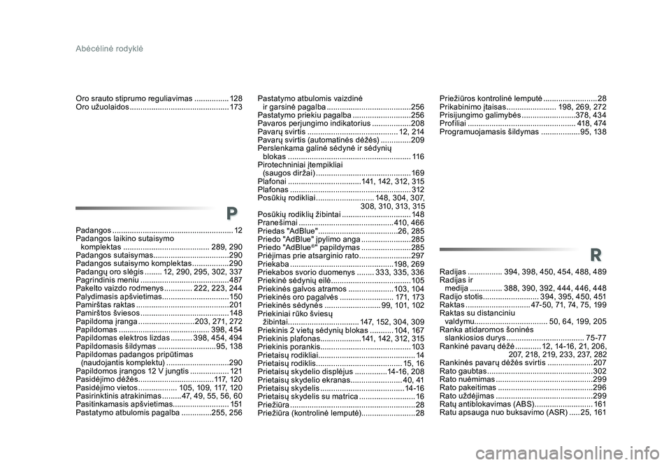 TOYOTA PROACE 2019  Eksploatavimo vadovas (in Lithuanian) Abėcėlinė rodyklė
Proace_lt_Chap11_index-alpha_ed01-2016
R
Padangos ........................................................ 12
Padangos laikino sutaisymo  komplektas  ............................