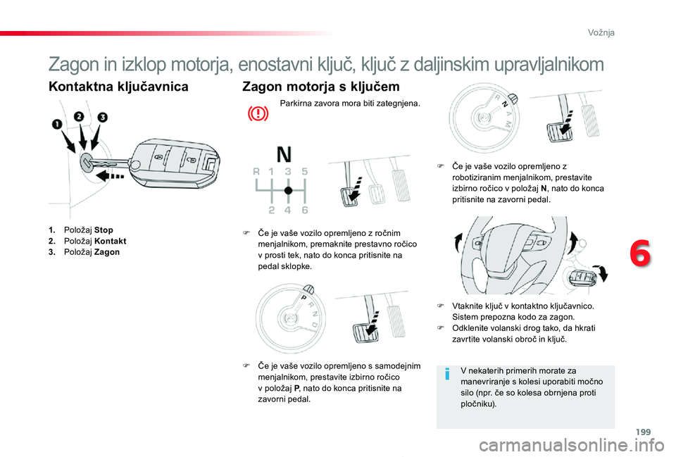 TOYOTA PROACE 2019  Manual de utilizare (in Romanian) 199
Proace_sl_Chap06_conduite_ed01-2019
Zagon in izklop motorja, enostavni ključ, ključ z daljinskim upravljalnikom
Kontaktna ključavnica
1. Položaj Stop2. Položaj Kontakt3.  Položaj Zagon
Zagon