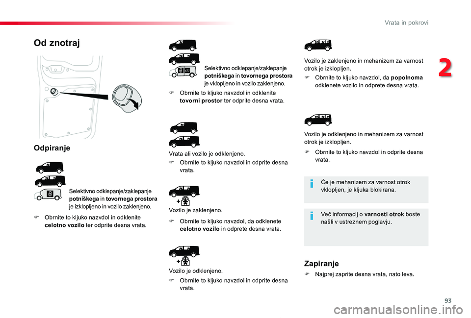 TOYOTA PROACE 2019 Manual de utilizare (in Romanian) 93
Proace_sl_Chap02_ouvertures_ed01-2019
Če je mehanizem za varnost otrok vklopljen, je kljuka blokirana.
Več informacij o varnosti otrok boste našli v ustreznem poglavju.
Od znotraj
Odpiranje
Sele TOYOTA PROACE 2019 Manual de utilizare (in Romanian) 93
Proace_sl_Chap02_ouvertures_ed01-2019
Če je mehanizem za varnost otrok vklopljen, je kljuka blokirana.
Več informacij o varnosti otrok boste našli v ustreznem poglavju.
Od znotraj
Odpiranje
Sele