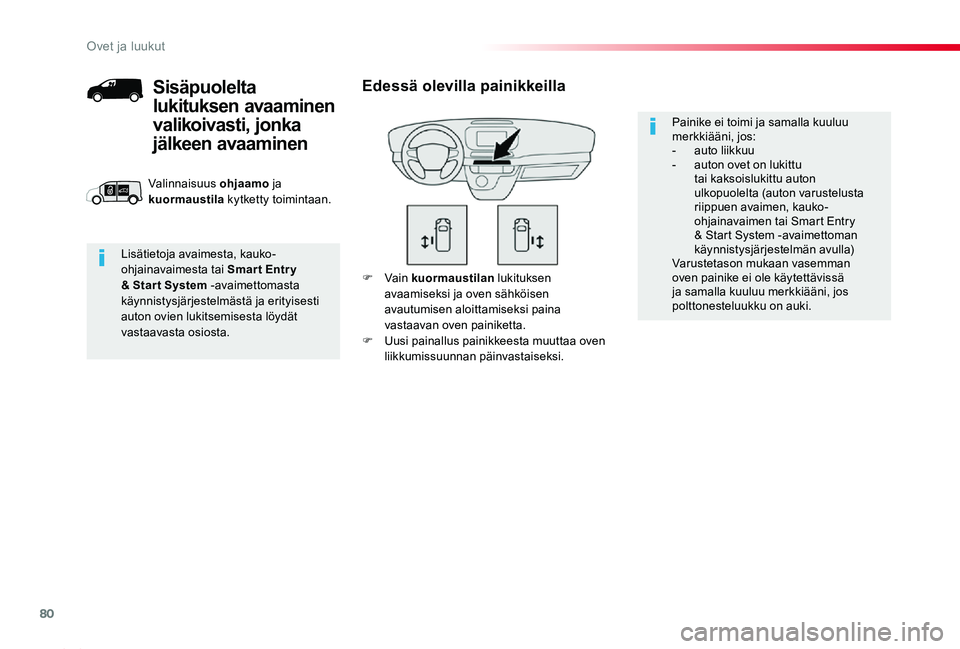 TOYOTA PROACE 2020  Omistajan Käsikirja (in Finnish) 80
Proace_fi_Chap02_ouvertures_ed2019_V02
F Vain kuormaustilan lukituksen avaamiseksi ja oven sähköisen avautumisen aloittamiseksi paina vastaavan oven painiketta.F Uusi painallus painikkeesta muutt