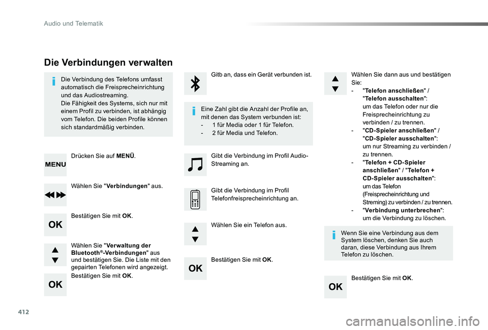 TOYOTA PROACE 2020  Betriebsanleitungen (in German) 412
Proace_de_Chap10d_RD6_ed2019_V02
Bestätigen Sie mit OK.
Bestätigen Sie mit OK.
Bestätigen Sie mit OK.
Bestätigen Sie mit OK.
Die Verbindung des Telefons umfasst automatisch die Freisprecheinri