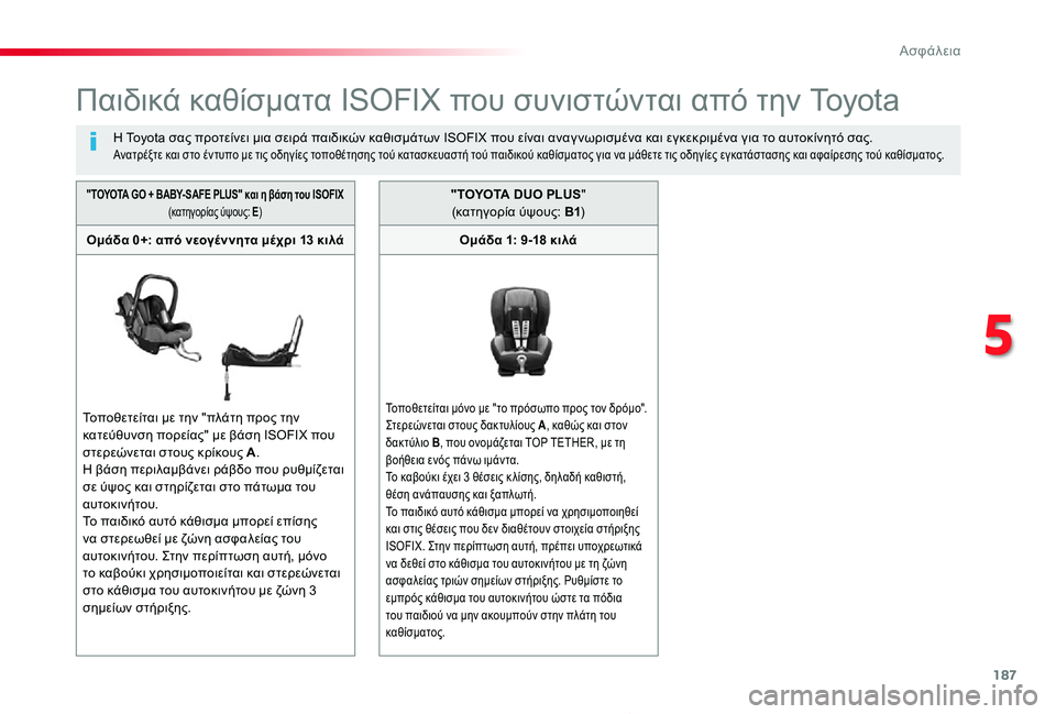 TOYOTA PROACE 2020 ΟΔΗΓΌΣ ΧΡΉΣΗΣ (in Greek) 187
Proace_el_Chap05_securite_ed01-2019
Παιδικά καθίσματα ISOFIX που συνιστώνται από την Toyota
Η Toyota σας προτείνει μια σειρά παιδικώ TOYOTA PROACE 2020 ΟΔΗΓΌΣ ΧΡΉΣΗΣ (in Greek) 187
Proace_el_Chap05_securite_ed01-2019
Παιδικά καθίσματα ISOFIX που συνιστώνται από την Toyota
Η Toyota σας προτείνει μια σειρά παιδικώ
