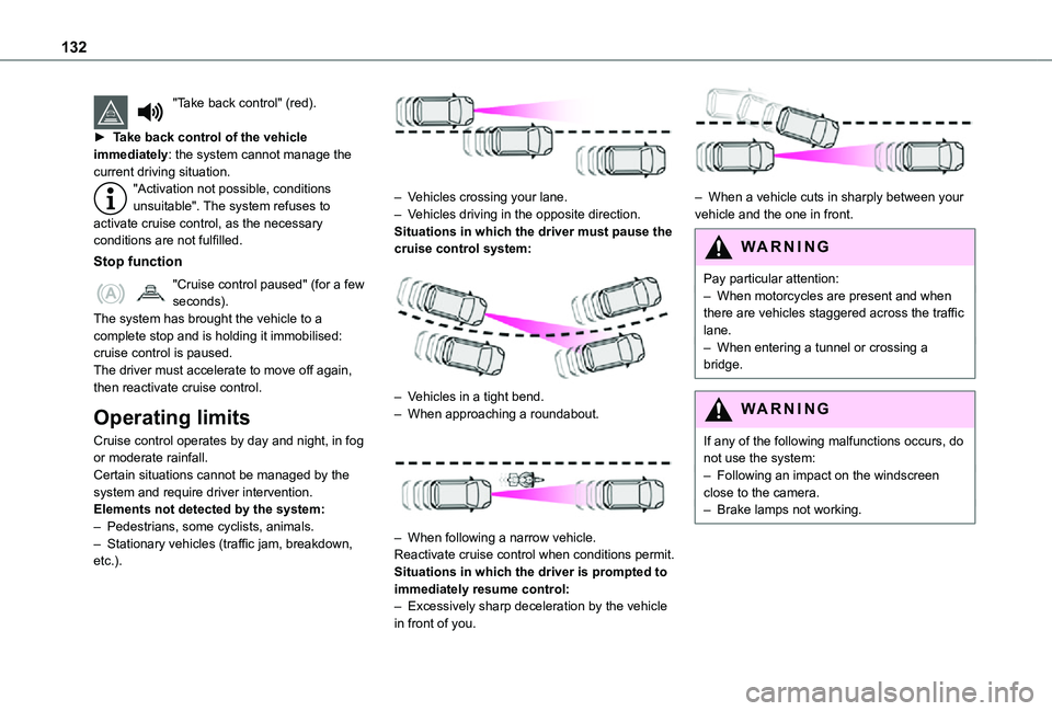 TOYOTA PROACE CITY 2021  Owners Manual 132
"Take back control" (red). 
► Take back control of the vehicle immediately: the system cannot manage the current driving situation."Activation not possible, conditions unsuitable"