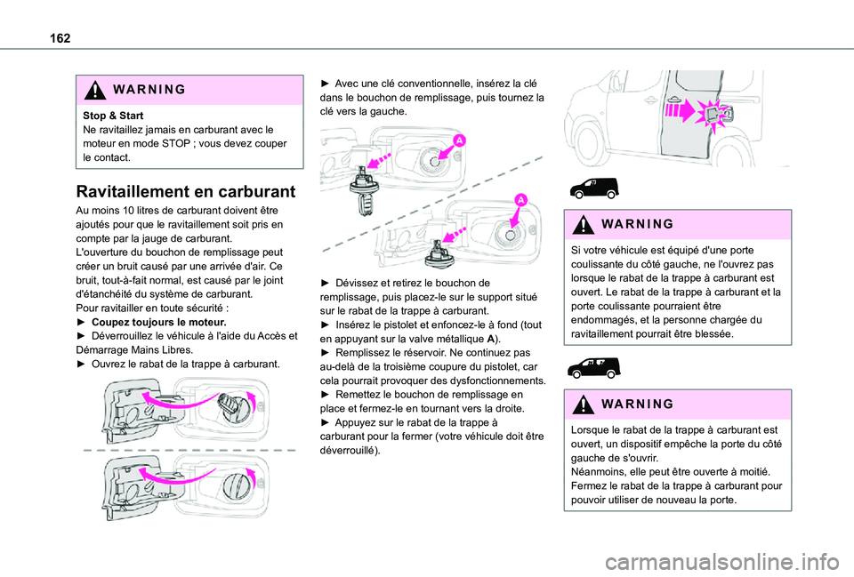 TOYOTA PROACE CITY 2021 Notices Demploi (in French) 162
WARNI NG
Stop & StartNe ravitaillez jamais en carburant avec le moteur en mode STOP ; vous devez couper le contact.
Ravitaillement en carburant
Au moins 10 litres de carburant doivent être ajout TOYOTA PROACE CITY 2021 Notices Demploi (in French) 162
WARNI NG
Stop & StartNe ravitaillez jamais en carburant avec le moteur en mode STOP ; vous devez couper le contact.
Ravitaillement en carburant
Au moins 10 litres de carburant doivent être ajout