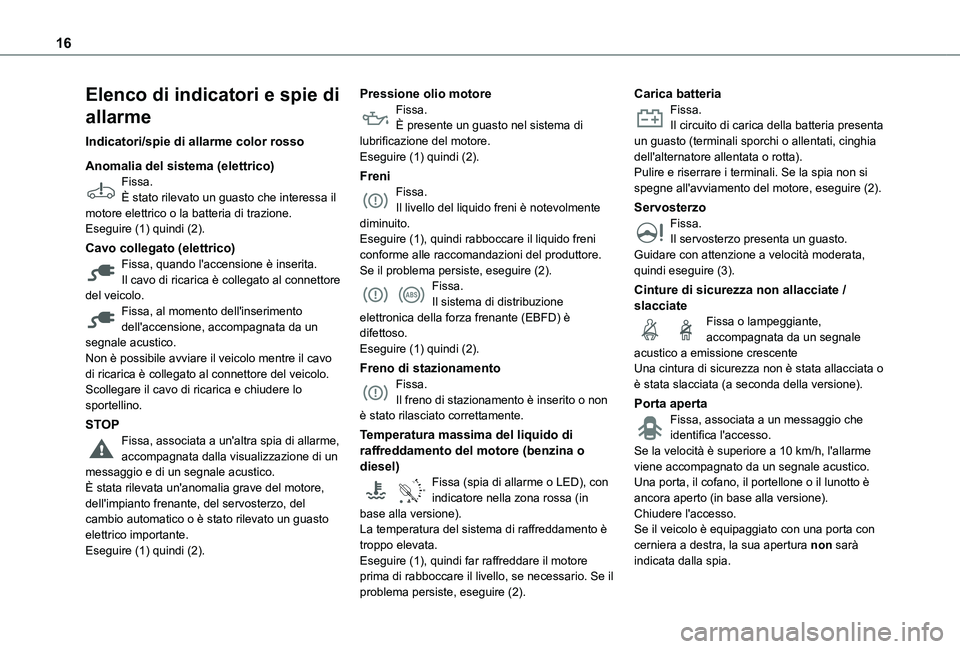 TOYOTA PROACE CITY EV 2021 Manuale duso (in Italian) 16
Elenco di indicatori e spie di
allarme
Indicatori/spie di allarme color rosso
Anomalia del sistema (elettrico)Fissa.È stato rilevato un guasto che interessa il motore elettrico o la batteria di t TOYOTA PROACE CITY EV 2021 Manuale duso (in Italian) 16
Elenco di indicatori e spie di
allarme
Indicatori/spie di allarme color rosso
Anomalia del sistema (elettrico)Fissa.È stato rilevato un guasto che interessa il motore elettrico o la batteria di t