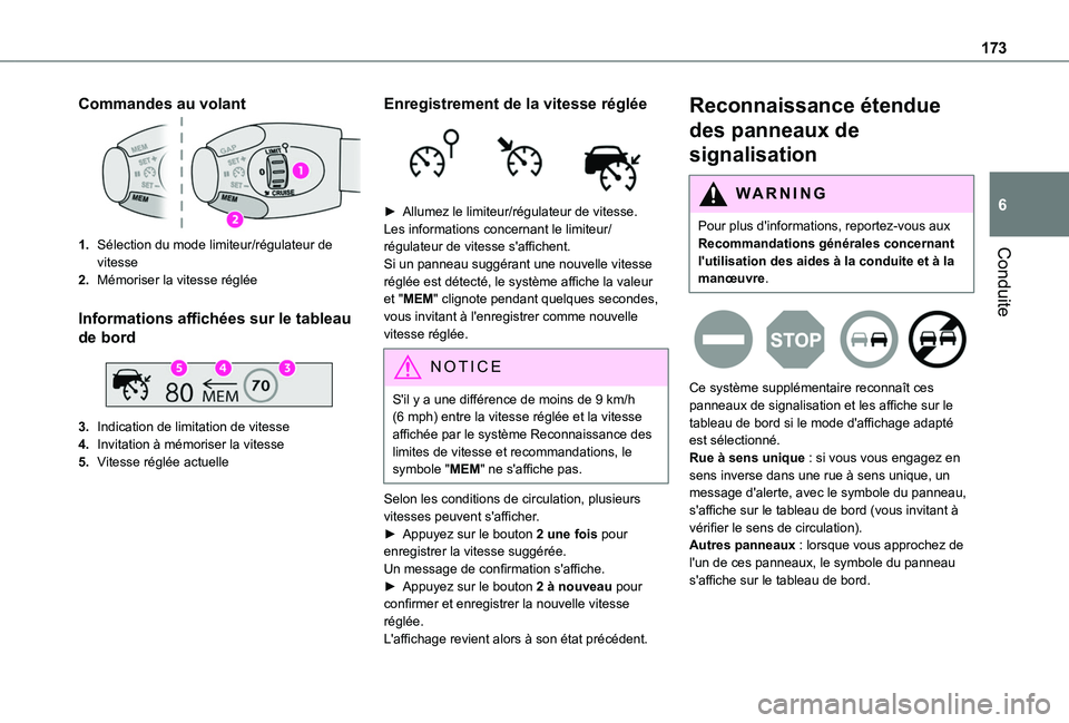 TOYOTA PROACE CITY EV 2021 Notices Demploi (in French) 173
Conduite
6
Commandes au volant
1.Sélection du mode limiteur/régulateur de vitesse
2.Mémoriser la vitesse réglée
Informations affichées sur le tableau
de bord
3.Indication de limitation d TOYOTA PROACE CITY EV 2021 Notices Demploi (in French) 173
Conduite
6
Commandes au volant
1.Sélection du mode limiteur/régulateur de vitesse
2.Mémoriser la vitesse réglée
Informations affichées sur le tableau
de bord
3.Indication de limitation d