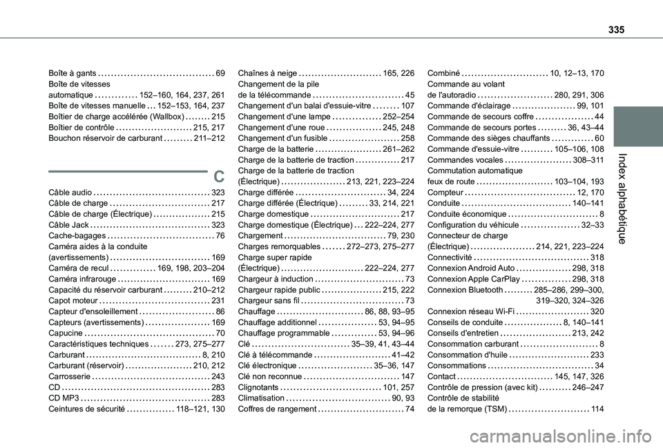 TOYOTA PROACE CITY EV 2021 Notices Demploi (in French) 335
Index alphabétique
Boîte à gants 69Boîte de vitesses automatique 152–160, 164, 237, 261Boîte de vitesses manuelle 152–153, 164, 237Boîtier de charge accélérée (Wallbox) 215Bo TOYOTA PROACE CITY EV 2021 Notices Demploi (in French) 335
Index alphabétique
Boîte à gants 69Boîte de vitesses automatique 152–160, 164, 237, 261Boîte de vitesses manuelle 152–153, 164, 237Boîtier de charge accélérée (Wallbox) 215Bo