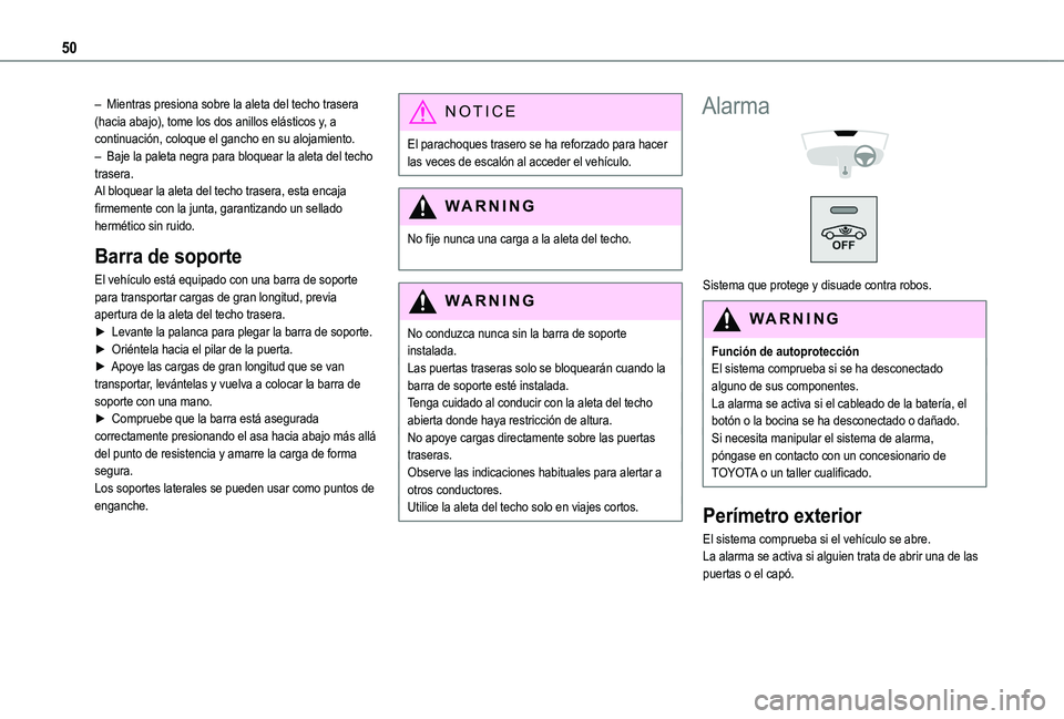 TOYOTA PROACE CITY EV 2021 Manuale de Empleo (in Spanish) 50
– Mientras presiona sobre la aleta del techo trasera (hacia abajo), tome los dos anillos elásticos y, a continuación, coloque el gancho en su alojamiento.– Baje la paleta negra para bloquear TOYOTA PROACE CITY EV 2021 Manuale de Empleo (in Spanish) 50
– Mientras presiona sobre la aleta del techo trasera (hacia abajo), tome los dos anillos elásticos y, a continuación, coloque el gancho en su alojamiento.– Baje la paleta negra para bloquear