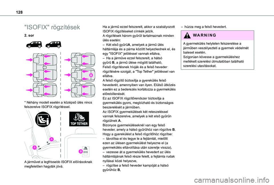 TOYOTA PROACE CITY EV 2021 Kezelési útmutató (in Hungarian) 128
"ISOFIX" rögzítések
2. sor
* Néhány modell esetén a középső ülés nincs felszerelve ISOFIX rögzítéssel.
A járművet a legfrissebb ISOFIX előírásoknak megfelelően TOYOTA PROACE CITY EV 2021 Kezelési útmutató (in Hungarian) 128
"ISOFIX" rögzítések
2. sor
* Néhány modell esetén a középső ülés nincs felszerelve ISOFIX rögzítéssel.
A járművet a legfrissebb ISOFIX előírásoknak megfelelően