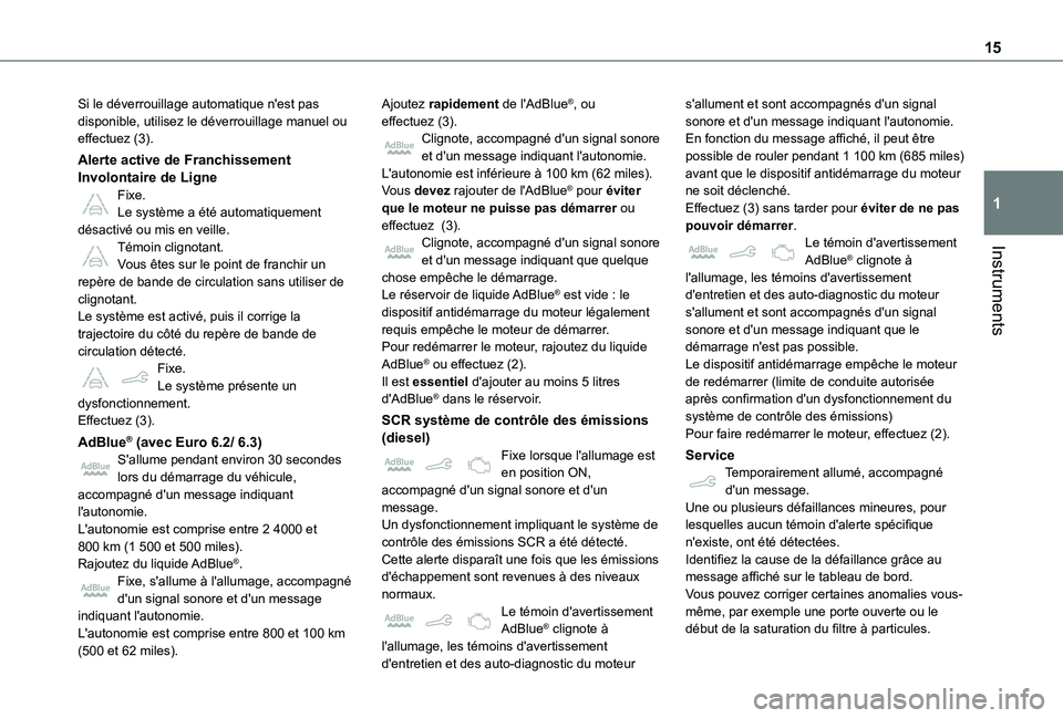 TOYOTA PROACE CITY VERSO 2020  Notices Demploi (in French) 15
Instruments
1
Si le déverrouillage automatique n'est pas disponible, utilisez le déverrouillage manuel ou effectuez (3).
Alerte active de Franchissement Involontaire de LigneFixe.Le système 
