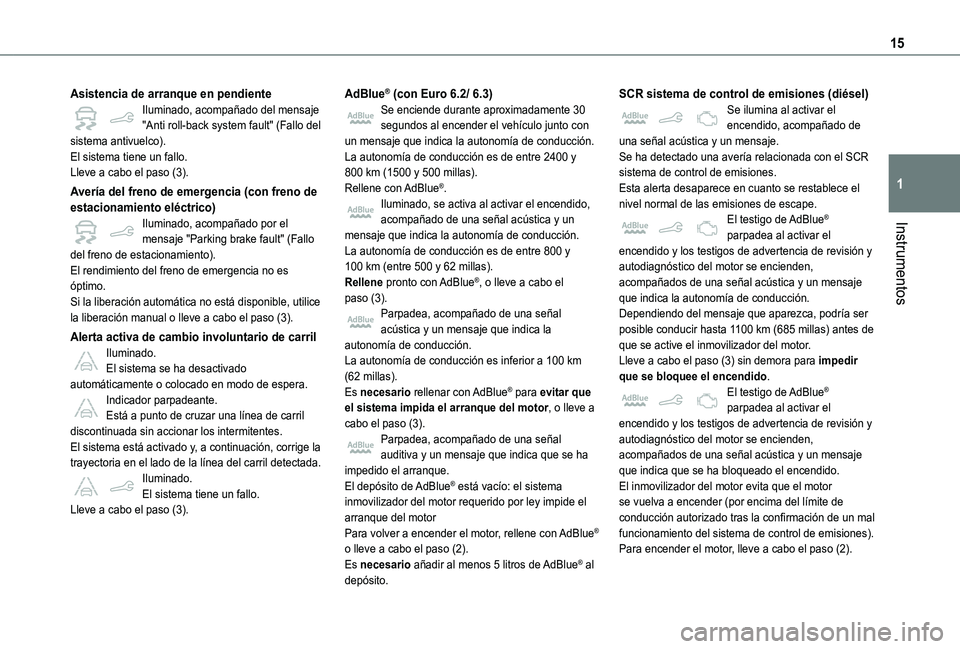 TOYOTA PROACE CITY VERSO 2020 Manuale de Empleo (in Spanish) 15
Instrumentos
1
Asistencia de arranque en pendienteIluminado, acompañado del mensaje "Anti roll-back system fault" (Fallo del sistema antivuelco).El sistema tiene un fallo.Lleve a cabo el p TOYOTA PROACE CITY VERSO 2020 Manuale de Empleo (in Spanish) 15
Instrumentos
1
Asistencia de arranque en pendienteIluminado, acompañado del mensaje "Anti roll-back system fault" (Fallo del sistema antivuelco).El sistema tiene un fallo.Lleve a cabo el p