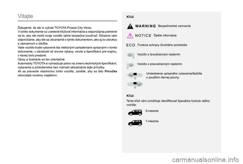 TOYOTA PROACE CITY VERSO 2020 Návod na použitie (in Slovakian)
Vitajte
01060044004E0058004D004800500048000F003900510044000300520047005300520055007E00FE004400500048000F00440003003900470052004E0058005000480051005700590 TOYOTA PROACE CITY VERSO 2020 Návod na použitie (in Slovakian)
Vitajte
01060044004E0058004D004800500048000F003900510044000300520047005300520055007E00FE004400500048000F00440003003900470052004E0058005000480051005700590