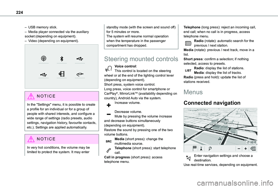 TOYOTA PROACE CITY VERSO 2021 Owners Manual 224
– USB memory stick.– Media player connected via the auxiliary socket (depending on equipment).– Video (depending on equipment).
NOTIC E
In the "Settings" menu, it is possible to c TOYOTA PROACE CITY VERSO 2021 Owners Manual 224
– USB memory stick.– Media player connected via the auxiliary socket (depending on equipment).– Video (depending on equipment).
NOTIC E
In the "Settings" menu, it is possible to c