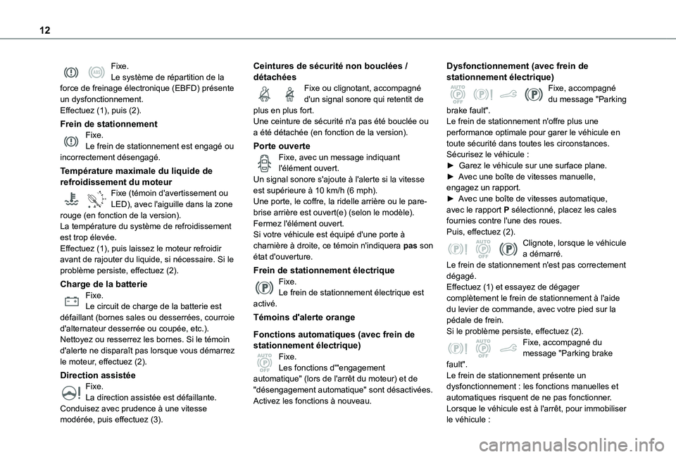 TOYOTA PROACE CITY VERSO 2021 Notices Demploi (in French) 12
Fixe.Le système de répartition de la force de freinage électronique (EBFD) présente un dysfonctionnement.Effectuez (1), puis (2).
Frein de stationnementFixe.Le frein de stationnement est engag TOYOTA PROACE CITY VERSO 2021 Notices Demploi (in French) 12
Fixe.Le système de répartition de la force de freinage électronique (EBFD) présente un dysfonctionnement.Effectuez (1), puis (2).
Frein de stationnementFixe.Le frein de stationnement est engag