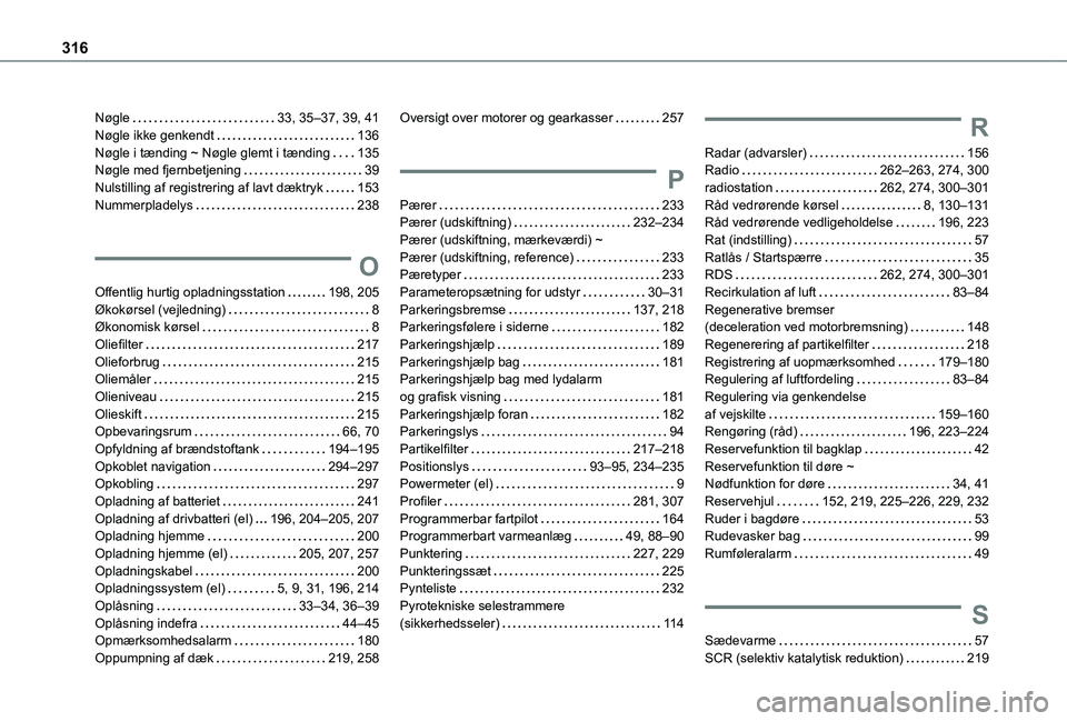 TOYOTA PROACE CITY VERSO EV 2021 Brugsanvisning (in Danish) 316
Nøgle 33, 35–37, 39, 41Nøgle ikke genkendt 136Nøgle i tænding ~ Nøgle glemt i tænding 135Nøgle med fjernbetjening 39Nulstilling af registrering af lavt dæktryk 153Nummerpladely TOYOTA PROACE CITY VERSO EV 2021 Brugsanvisning (in Danish) 316
Nøgle 33, 35–37, 39, 41Nøgle ikke genkendt 136Nøgle i tænding ~ Nøgle glemt i tænding 135Nøgle med fjernbetjening 39Nulstilling af registrering af lavt dæktryk 153Nummerpladely