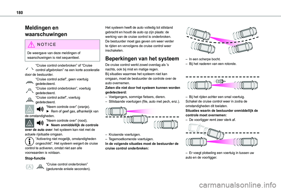 TOYOTA PROACE CITY VERSO EV 2021 Instructieboekje (in Dutch) 180
Meldingen en
waarschuwingen
NOTIC E
De weergave van deze meldingen of waarschuwingen is niet sequentieel.
“Cruise control onderbroken” of “Cruise control afgebroken” na een korte accelera TOYOTA PROACE CITY VERSO EV 2021 Instructieboekje (in Dutch) 180
Meldingen en
waarschuwingen
NOTIC E
De weergave van deze meldingen of waarschuwingen is niet sequentieel.
“Cruise control onderbroken” of “Cruise control afgebroken” na een korte accelera