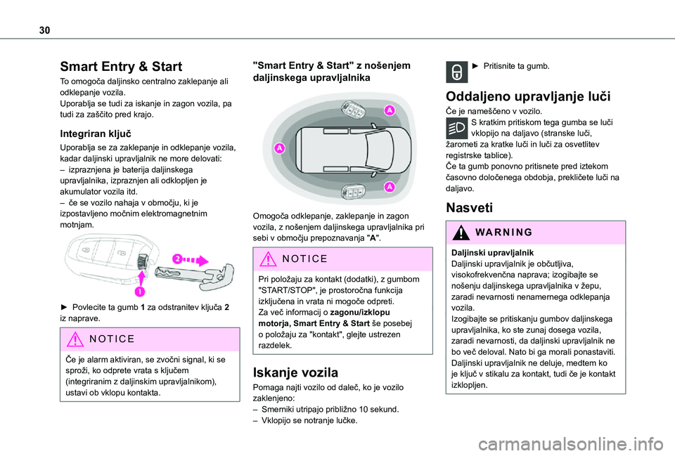 TOYOTA PROACE EV 2021 Navodila Za Uporabo (in Slovenian) 30
Smart Entry & Start
To omogoča daljinsko centralno zaklepanje ali odklepanje vozila.Uporablja se tudi za iskanje in zagon vozila, pa tudi za zaščito pred krajo.
Integriran ključ
Uporablja se za TOYOTA PROACE EV 2021 Navodila Za Uporabo (in Slovenian) 30
Smart Entry & Start
To omogoča daljinsko centralno zaklepanje ali odklepanje vozila.Uporablja se tudi za iskanje in zagon vozila, pa tudi za zaščito pred krajo.
Integriran ključ
Uporablja se za