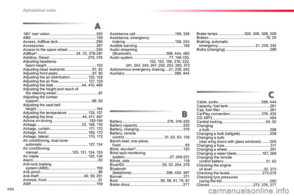 TOYOTA PROACE VERSO 2018  Owners Manual 496
180° rear vision .............................................255ABS ...............................................................159Access, AdBlue tank .....................................280