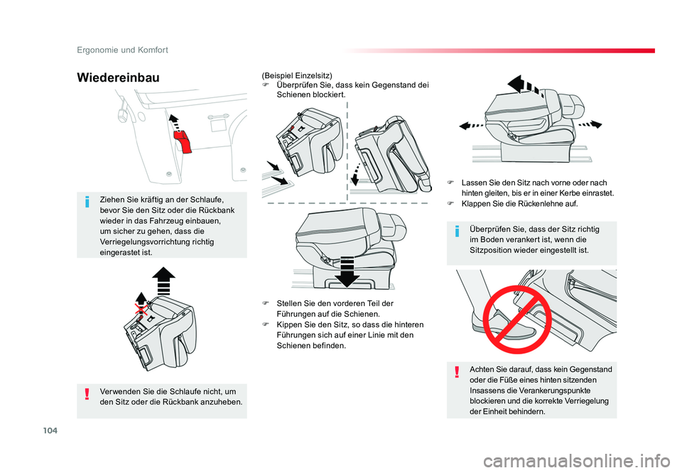 TOYOTA PROACE VERSO 2018 Betriebsanleitungen (in German) 104
Ergonomie und Komfort
Proace_Verso_de_Chap03_ergonomie-et-confort_ed01-2016
F Stellen Sie den vorderen Teil der Führungen auf die Schienen.
F Kippen Sie den Sitz, so dass die hinteren Führung TOYOTA PROACE VERSO 2018 Betriebsanleitungen (in German) 104
Ergonomie und Komfort
Proace_Verso_de_Chap03_ergonomie-et-confort_ed01-2016
F Stellen Sie den vorderen Teil der Führungen auf die Schienen.
F Kippen Sie den Sitz, so dass die hinteren Führung