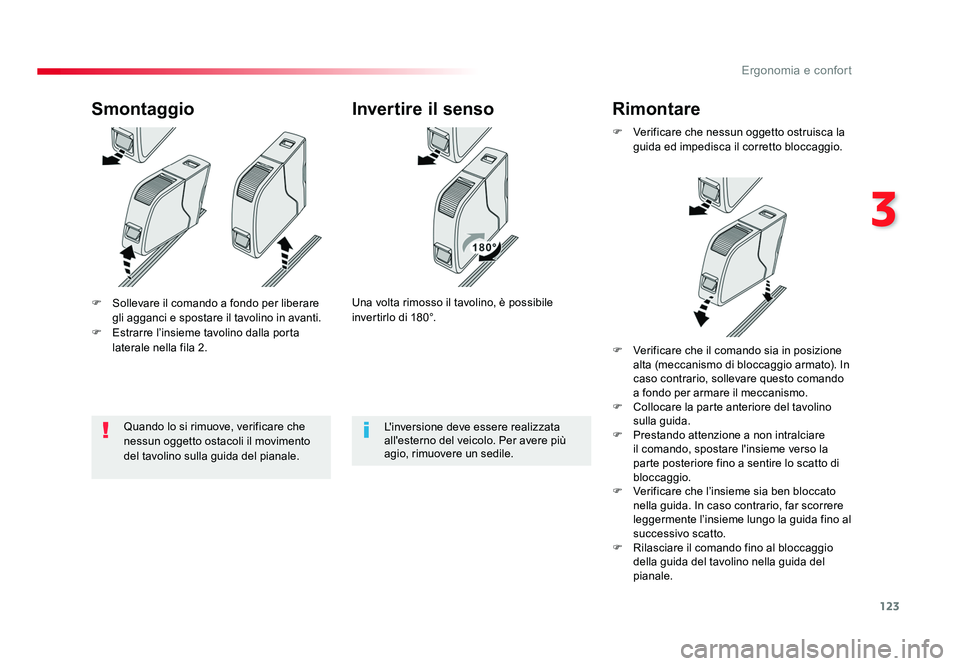 TOYOTA PROACE VERSO 2018 Manuale duso (in Italian) 123
3
Ergonomia e confort
Spacetourer-VP_it_Chap03_ergonomie-et-confort_ed01-2016
F Sollevare il comando a fondo per liberare gli agganci e spostare il tavolino in avanti.
F Estrarre l’insieme tav TOYOTA PROACE VERSO 2018 Manuale duso (in Italian) 123
3
Ergonomia e confort
Spacetourer-VP_it_Chap03_ergonomie-et-confort_ed01-2016
F Sollevare il comando a fondo per liberare gli agganci e spostare il tavolino in avanti.
F Estrarre l’insieme tav
