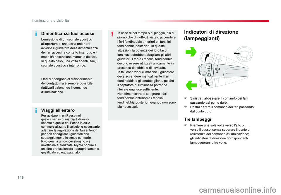 TOYOTA PROACE VERSO 2018 Manuale duso (in Italian) 146
Illuminazione e visibilità
Spacetourer-VP_it_Chap04_eclairage-et-visibilite_ed01-2016
Indicatori di direzione
(lampeggianti)
F Sinistra : abbassare il comando dei fari
passando dal punto duro.
TOYOTA PROACE VERSO 2018 Manuale duso (in Italian) 146
Illuminazione e visibilità
Spacetourer-VP_it_Chap04_eclairage-et-visibilite_ed01-2016
Indicatori di direzione
(lampeggianti)
F Sinistra : abbassare il comando dei fari
passando dal punto duro.