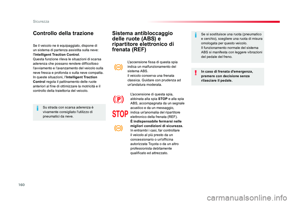 TOYOTA PROACE VERSO 2018 Manuale duso (in Italian) 160
Sicurezza
Spacetourer-VP_it_Chap05_securite_ed01-2016
Sistema antibloccaggio
delle ruote (ABS) e
ripartitore elettronico di
frenata (REF)
In caso di frenata d'emergenza,
premere con decisi TOYOTA PROACE VERSO 2018 Manuale duso (in Italian) 160
Sicurezza
Spacetourer-VP_it_Chap05_securite_ed01-2016
Sistema antibloccaggio
delle ruote (ABS) e
ripartitore elettronico di
frenata (REF)
In caso di frenata d'emergenza,
premere con decisi