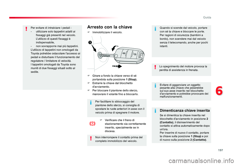 TOYOTA PROACE VERSO 2018 Manuale duso (in Italian) 197
6
Guida
Spacetourer-VP_it_Chap06_conduite_ed01-2016
Evitare di agganciare un oggetto
pesante alla chiave che peserebbe
sul suo asse inserito nel blocchetto
d'avviamento e potrebbe provocare TOYOTA PROACE VERSO 2018 Manuale duso (in Italian) 197
6
Guida
Spacetourer-VP_it_Chap06_conduite_ed01-2016
Evitare di agganciare un oggetto
pesante alla chiave che peserebbe
sul suo asse inserito nel blocchetto
d'avviamento e potrebbe provocare