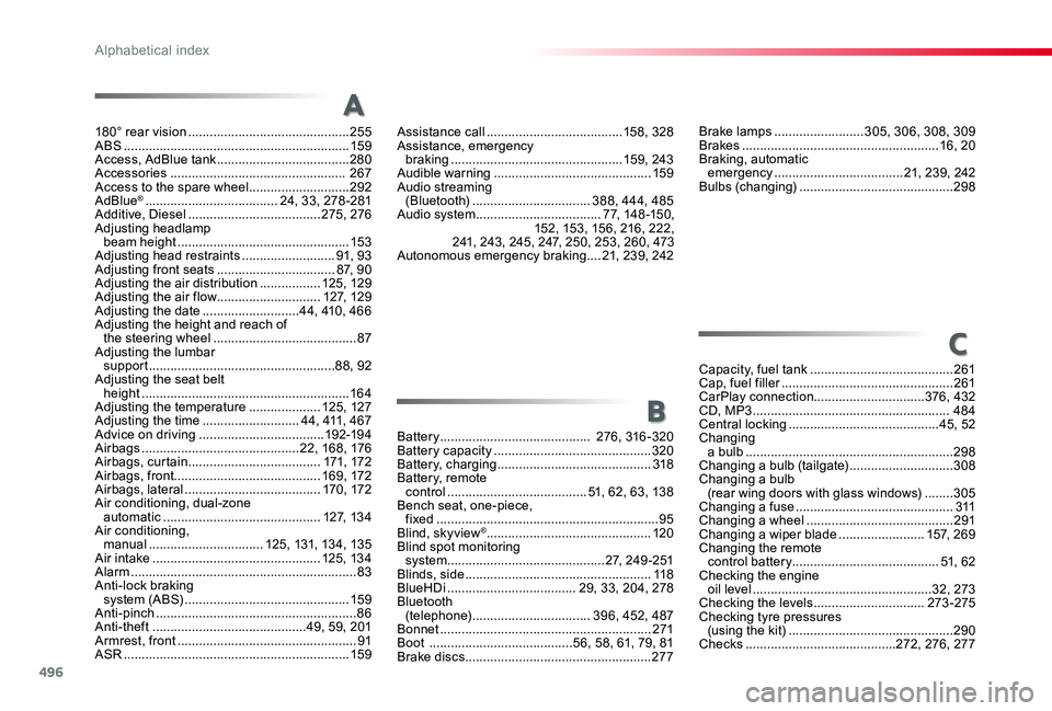 TOYOTA PROACE VERSO 2019  Owners Manual 496
180° rear vision .............................................255ABS ...............................................................159Access, AdBlue tank .....................................280