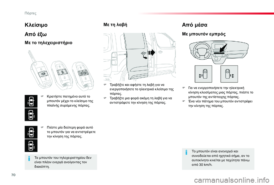 TOYOTA PROACE VERSO 2019  ΟΔΗΓΌΣ ΧΡΉΣΗΣ (in Greek) 70
Proace-Verso_el_Chap02_ouvertures_ed01-2019
Τα μπουτόν του τηλεχειριστηρίου δεν είναι πλέον ενεργά ανοίγοντας τον διακόπτη.
Κλ
