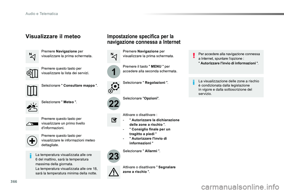 TOYOTA PROACE VERSO 2019 Manuale duso (in Italian) 366
22
23
1
Proace_Verso_IT_Chap10b_NAC-1_ed01-2019
Impostazione specifica per la
navigazione connessa a Internet
Per accedere alla navigazione connessa a Internet, spuntare l’opzione : " Auto TOYOTA PROACE VERSO 2019 Manuale duso (in Italian) 366
22
23
1
Proace_Verso_IT_Chap10b_NAC-1_ed01-2019
Impostazione specifica per la
navigazione connessa a Internet
Per accedere alla navigazione connessa a Internet, spuntare l’opzione : " Auto