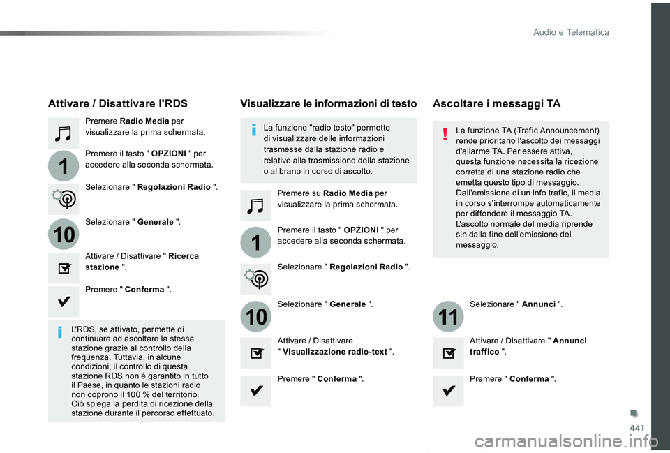 TOYOTA PROACE VERSO 2019 Manuale duso (in Italian) 441
1
110
1011
Proace_Verso_IT_Chap10c_RCC-1_ed01-2019
Premere Radio Media per visualizzare la prima schermata.
Premere su Radio Media per visualizzare la prima schermata.
Premere il tasto " OPZIO TOYOTA PROACE VERSO 2019 Manuale duso (in Italian) 441
1
110
1011
Proace_Verso_IT_Chap10c_RCC-1_ed01-2019
Premere Radio Media per visualizzare la prima schermata.
Premere su Radio Media per visualizzare la prima schermata.
Premere il tasto " OPZIO